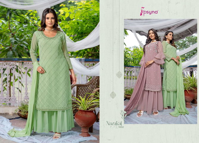 Psyna Nazakat Beautiful Fancy Georgette Festive Wear Kurti Sharara With Dupatta Collection